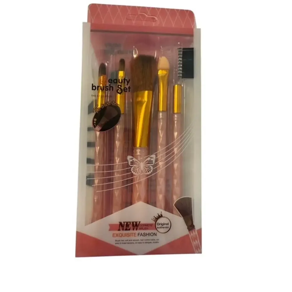 Beauty Brush Set 7 Piece Makeup Brushes Cosmetic Tool Kit Pink Gold Handles New